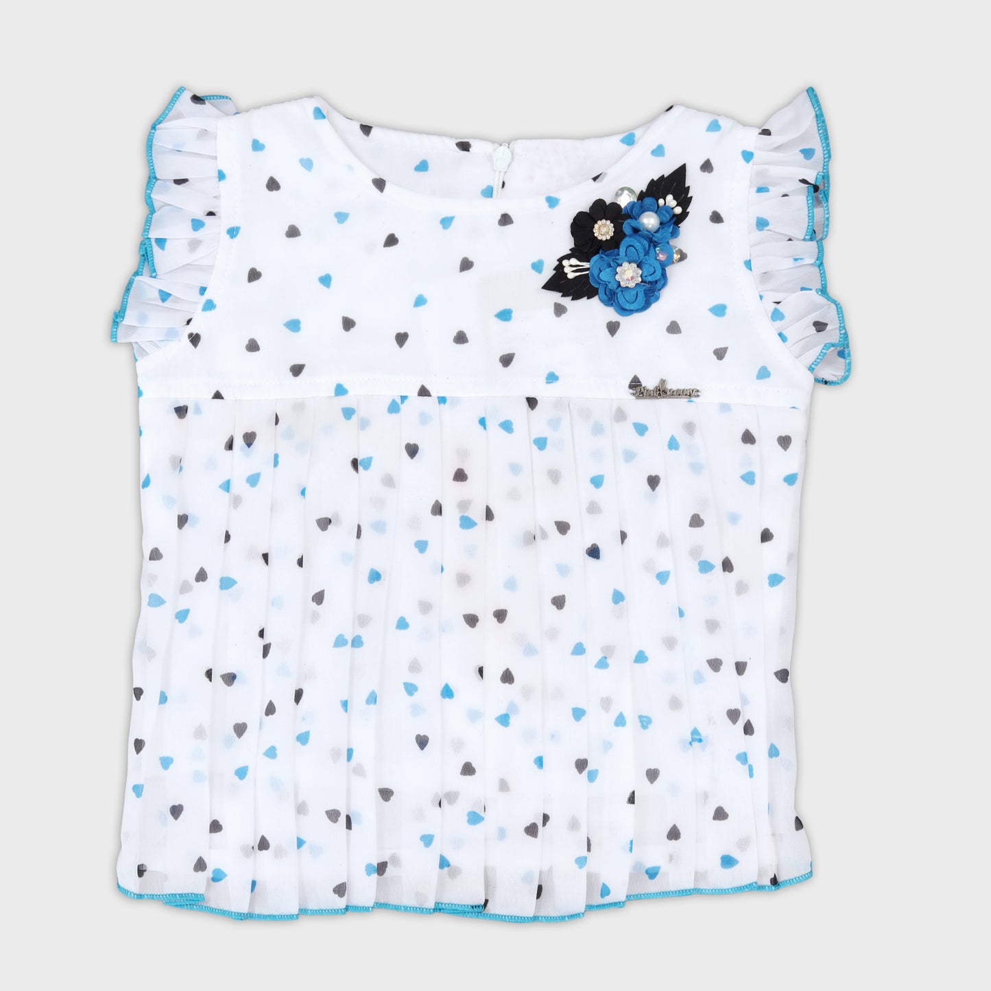 Girls Capri Set With Heart Print Top - BLUE 2742