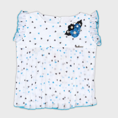 Girls Capri Set With Heart Print Top - BLUE 2742