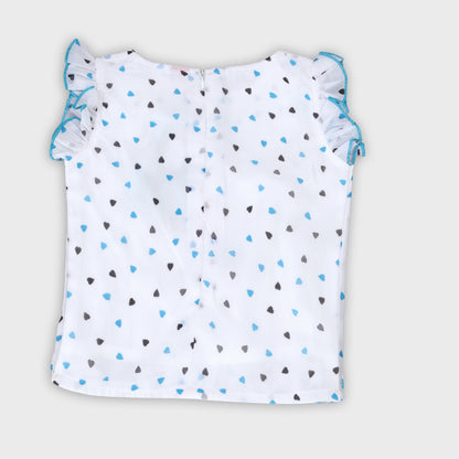 Girls Capri Set With Heart Print Top - BLUE 2742