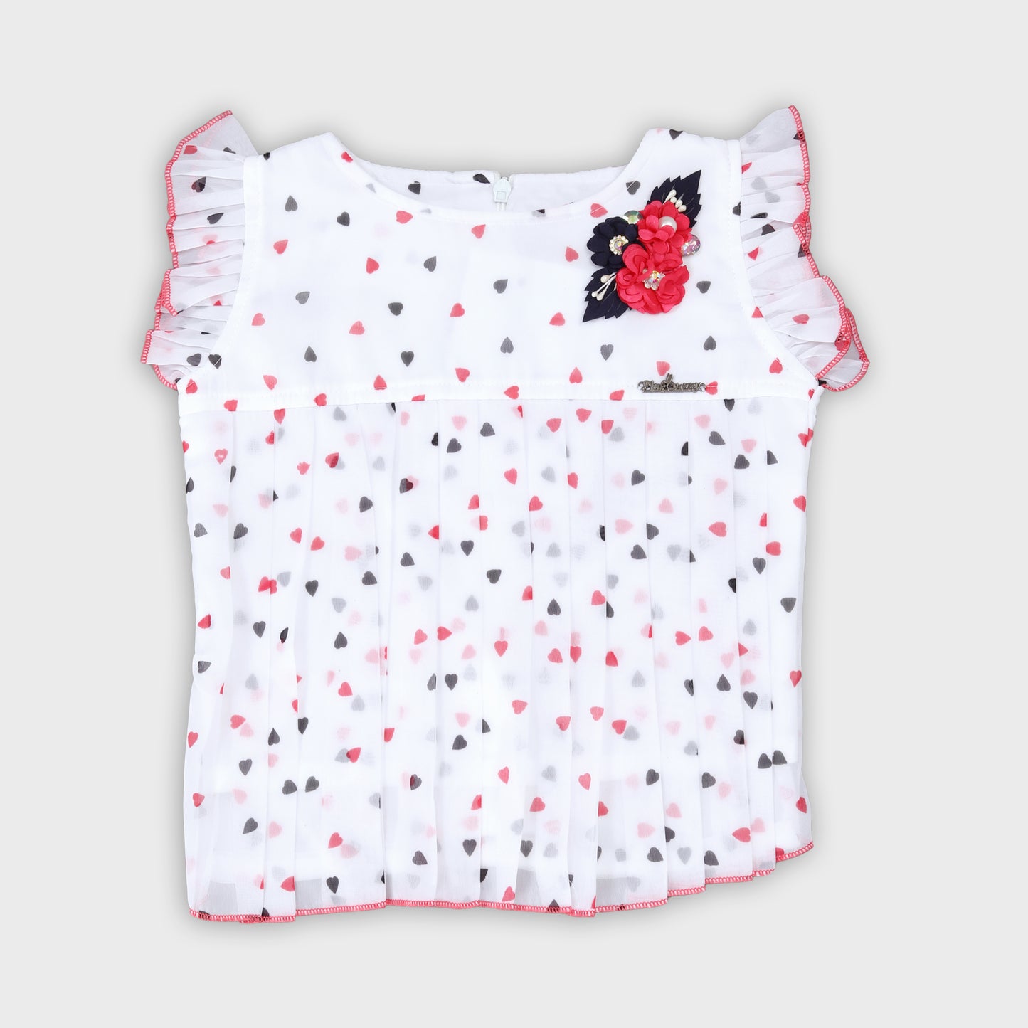 Girls Capri Set With Heart Print Top - RED 2742