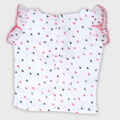Girls Capri Set With Heart Print Top - RED 2742