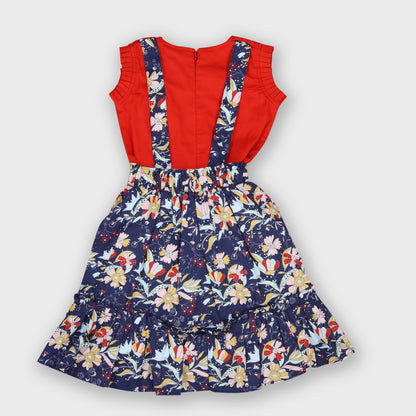 Girls Dungree Set - RED 2689