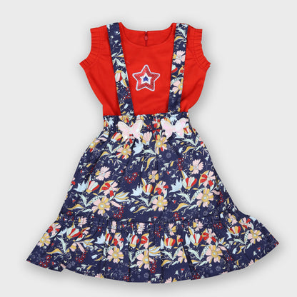 Girls Dungree Set - RED 2689
