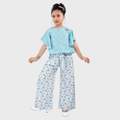 Girls Blue Culottes Set - 2233