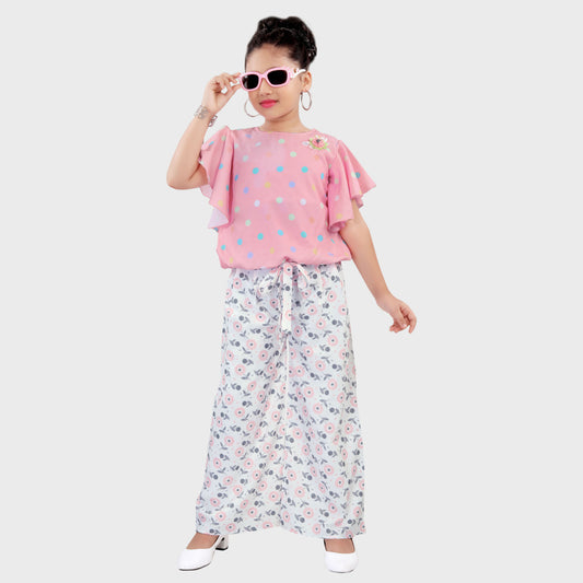 Girls Pink Culottes Set - 2233