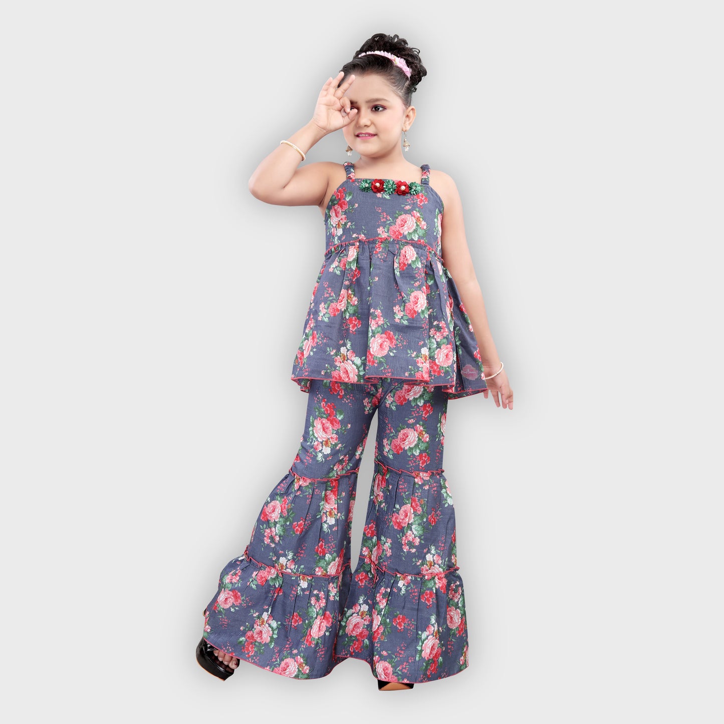 Girls Grey Culottes Set - 2235