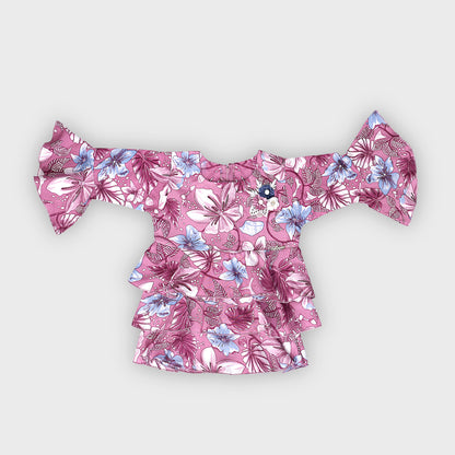 Girls Wine Culottes Set - 2236