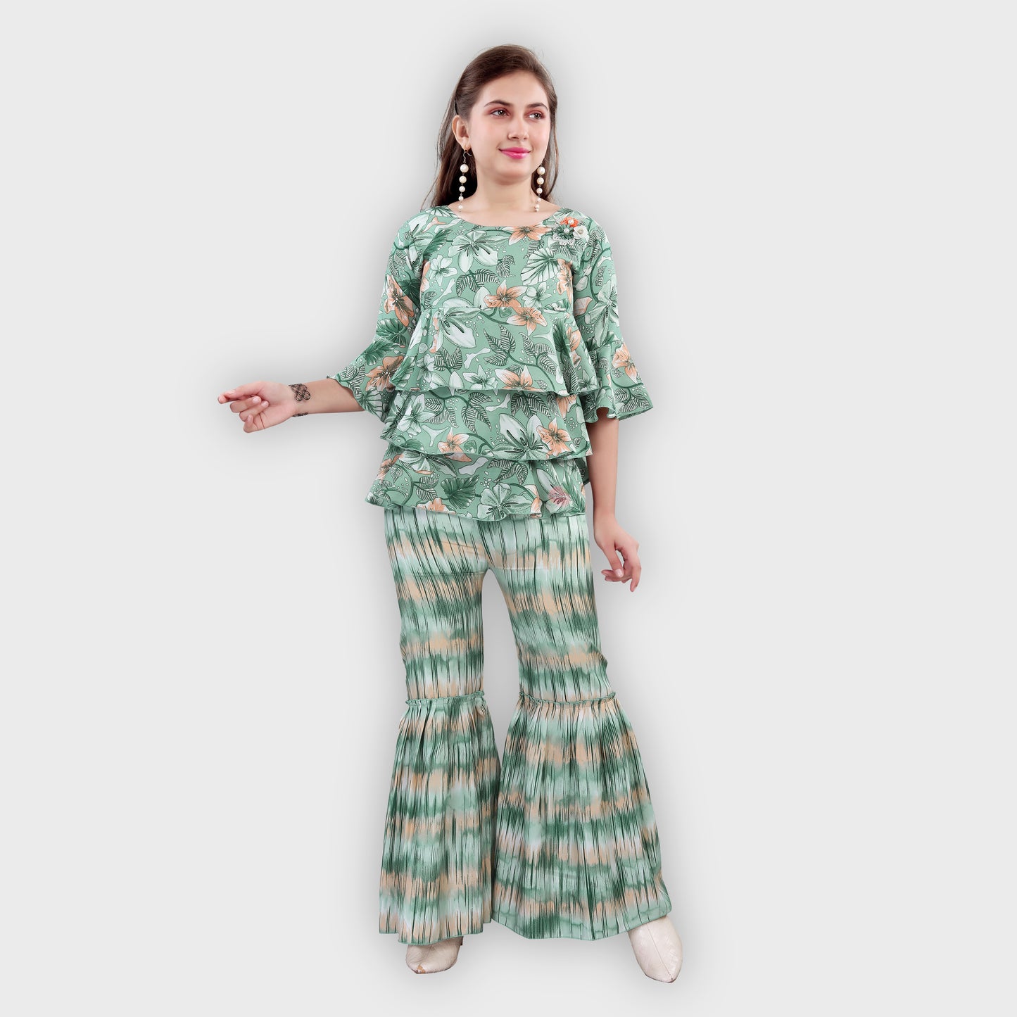 Girls Green Culottes Set - 2236