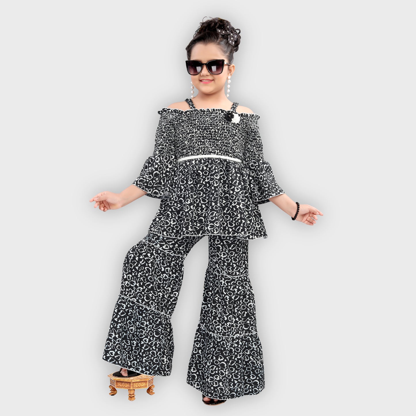 Girls Black Culottes Set - 2238