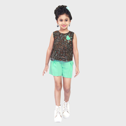 Girls Green Shorts Set  - 2649