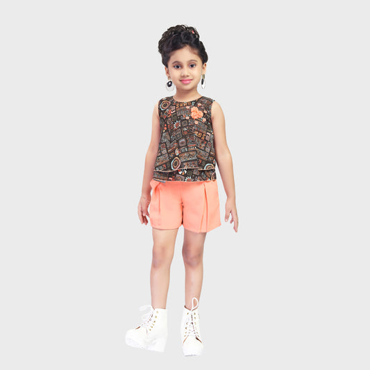 Girls Peach Shorts Set  - 2649