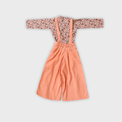Girls Peach Dungree Set- 2688