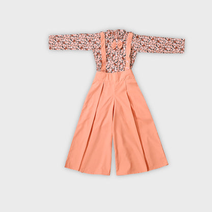 Girls Peach Dungree Set- 2688