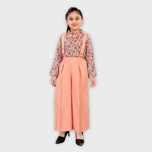 Girls Peach Dungree Set- 2688