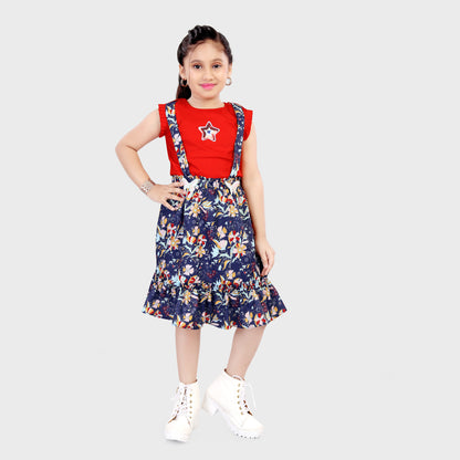 Girls Dungree Set - RED 2689