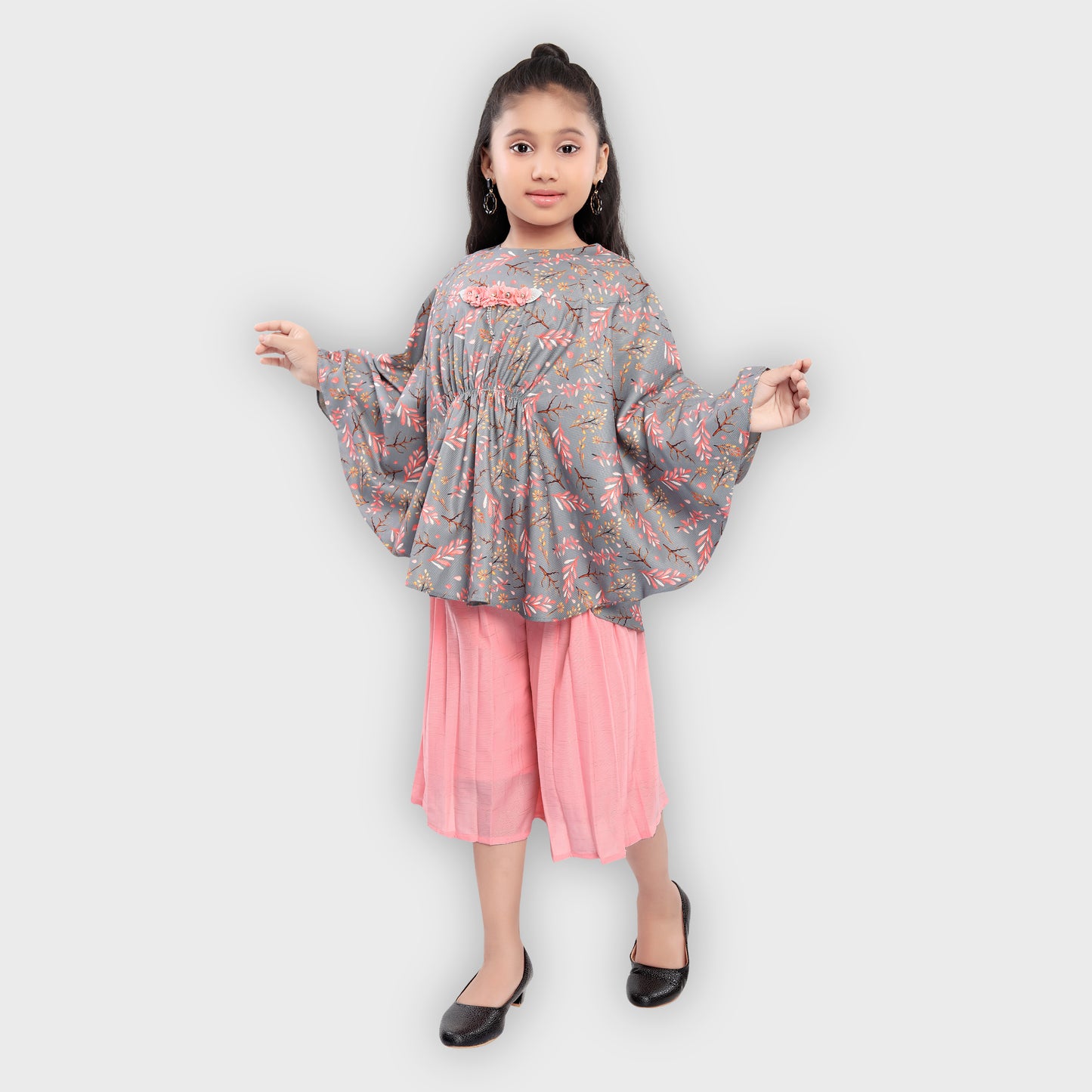 Girls Peach Culottes Set - 2696