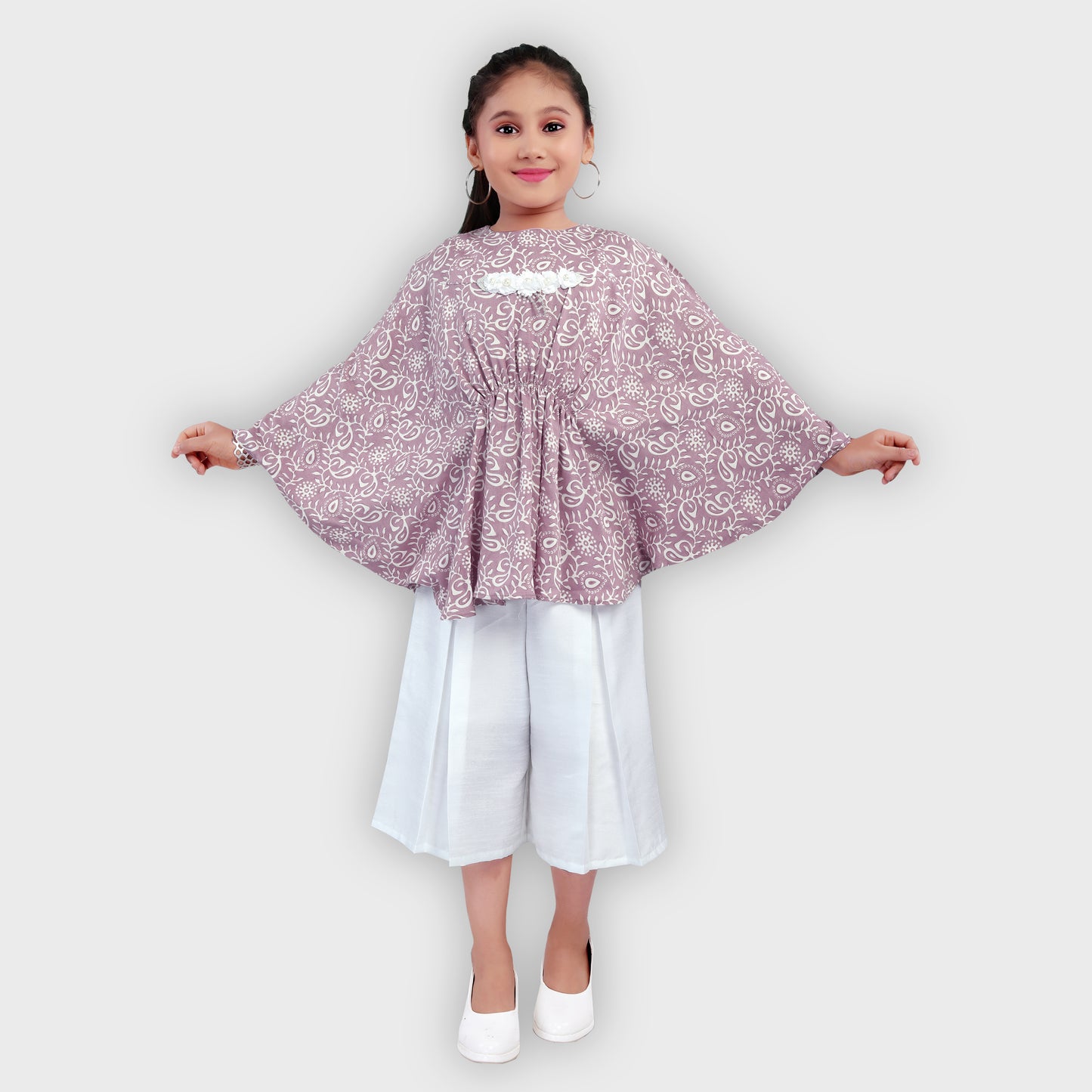 Girls Wine Culottes Set - 2697