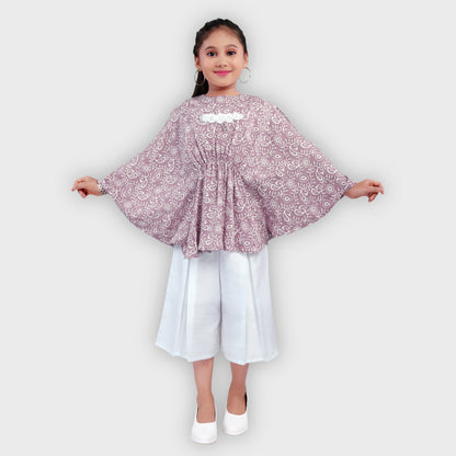 Girls Wine Culottes Set - 2697
