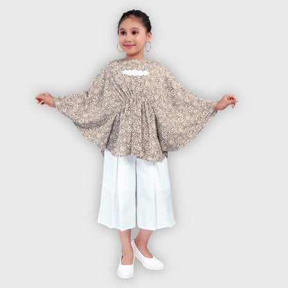 Girls Brown Culottes Set - 2697