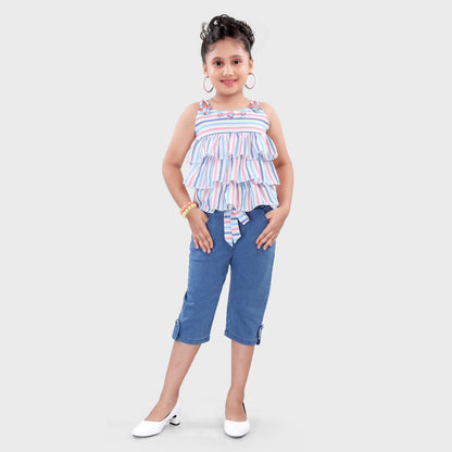 Girls Blue Capri Set - 2713