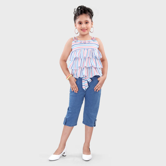 Girls Blue Capri Set - 2713