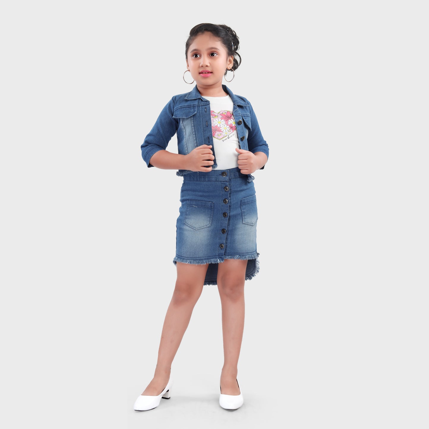 Girls Denim Skirt Set - 2717