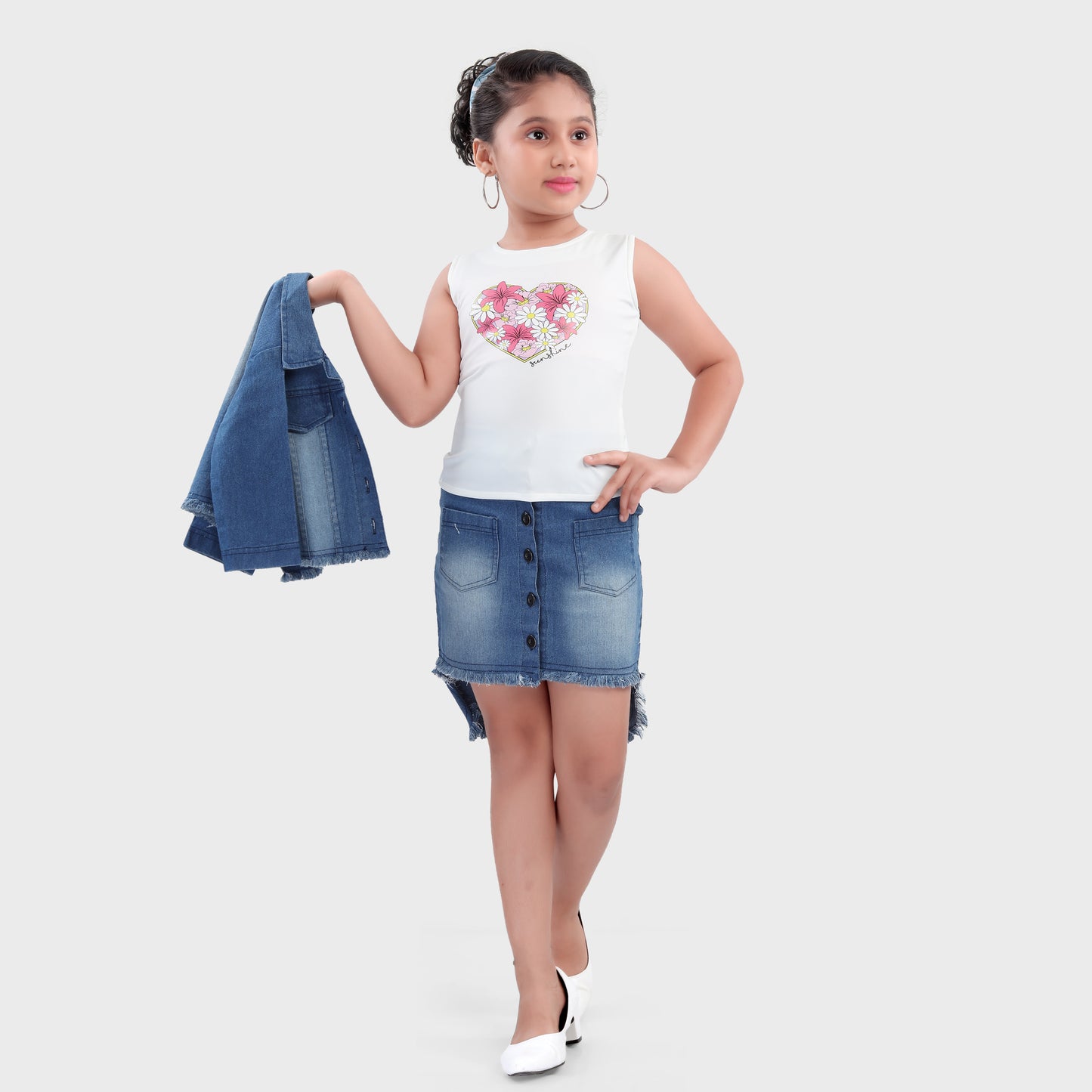 Girls Denim Skirt Set - 2717