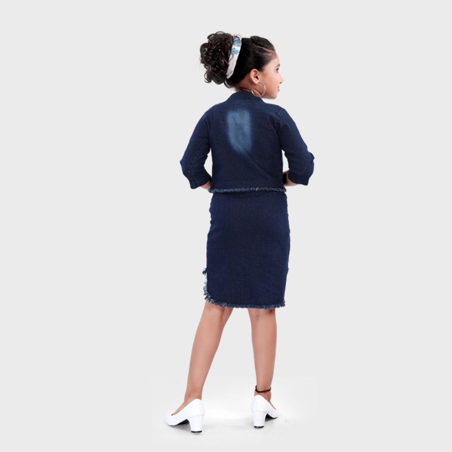 Girls Dark Blue Denim Skirt Set - 2717