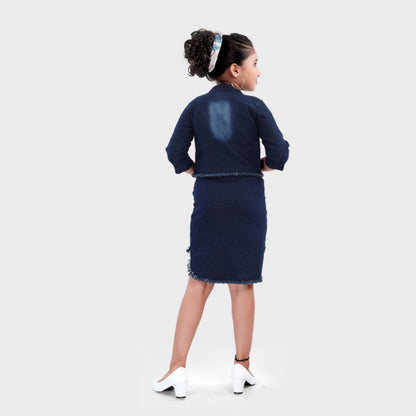 Girls Dark Blue Denim Skirt Set - 2717