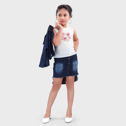 Girls Dark Blue Denim Skirt Set - 2717