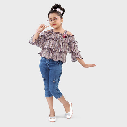 Girls Wine Capri Set - 2745