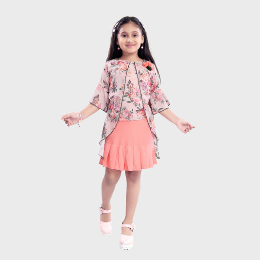 Girls Peach Skirt Set - 2683