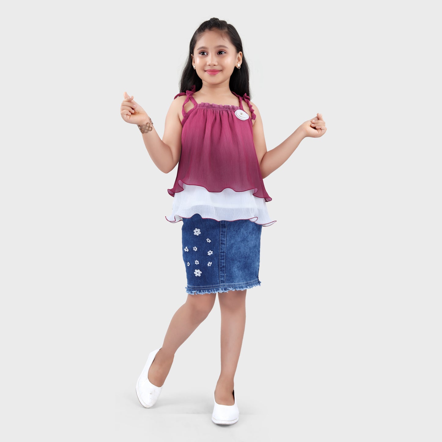 Girls Wine Skirt Set - 2707