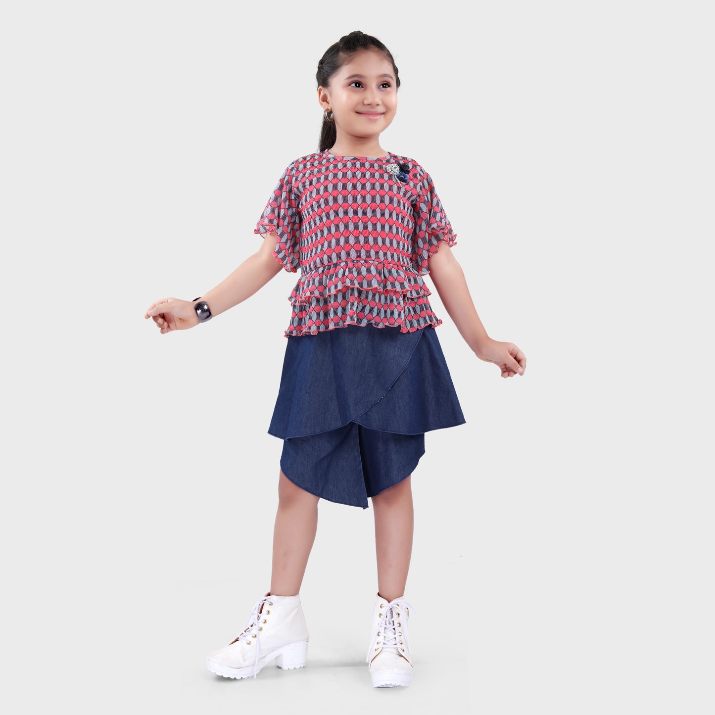 Girls Red Shorts Set  - 2708