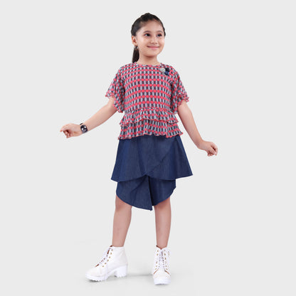 Girls Red Shorts Set  - 2708