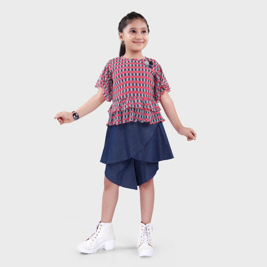 Girls Red Shorts Set  - 2708