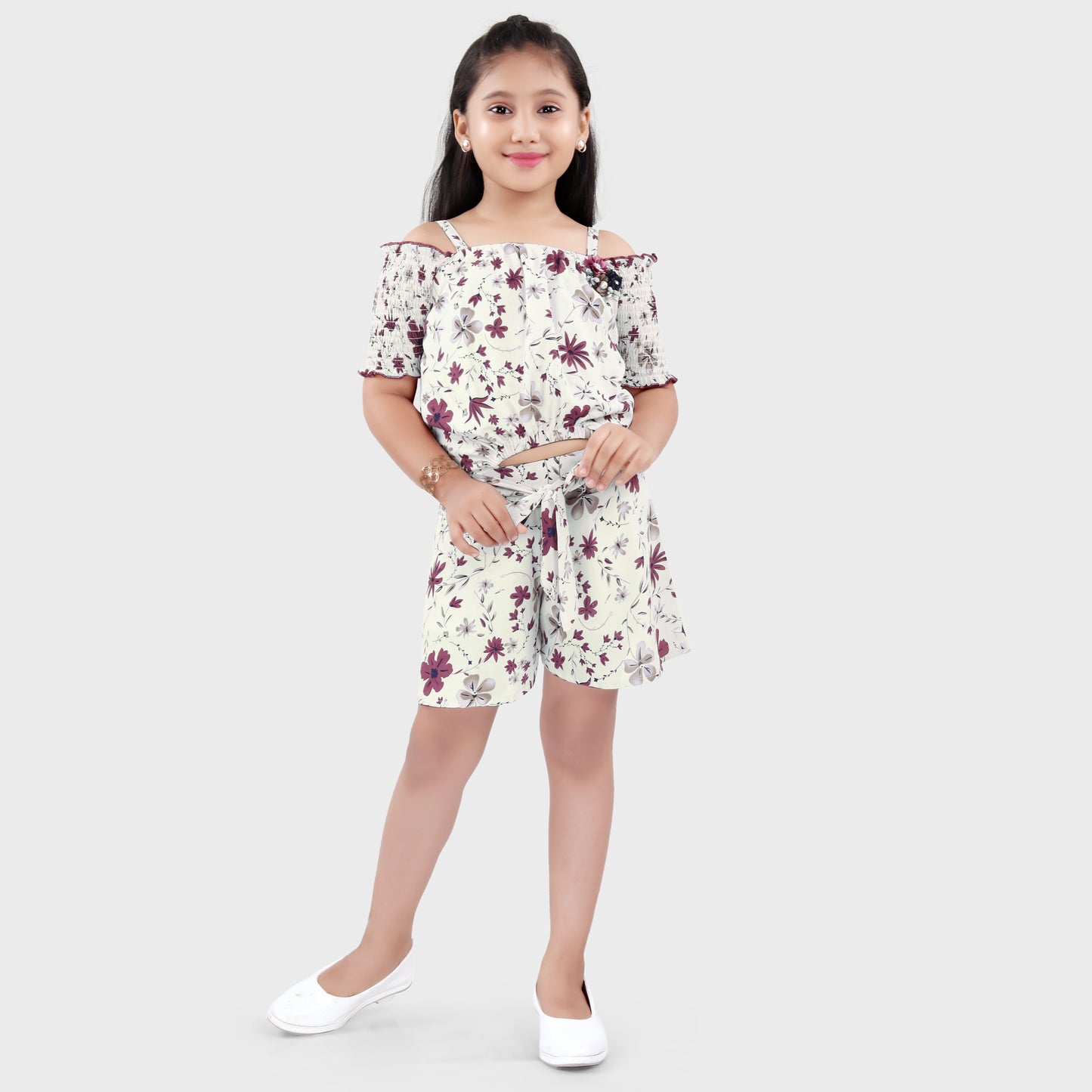 Girls Wine Jumpsuit Set - 2709