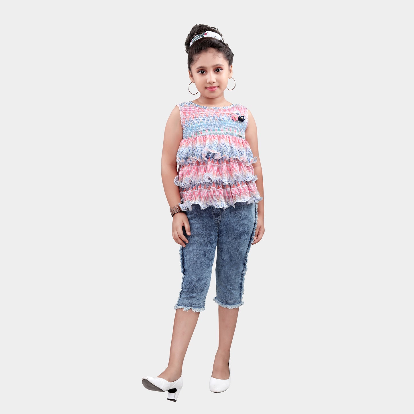 Girls Multicolor Capri Set - 2735