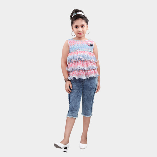 Girls Multicolor Capri Set - 2735