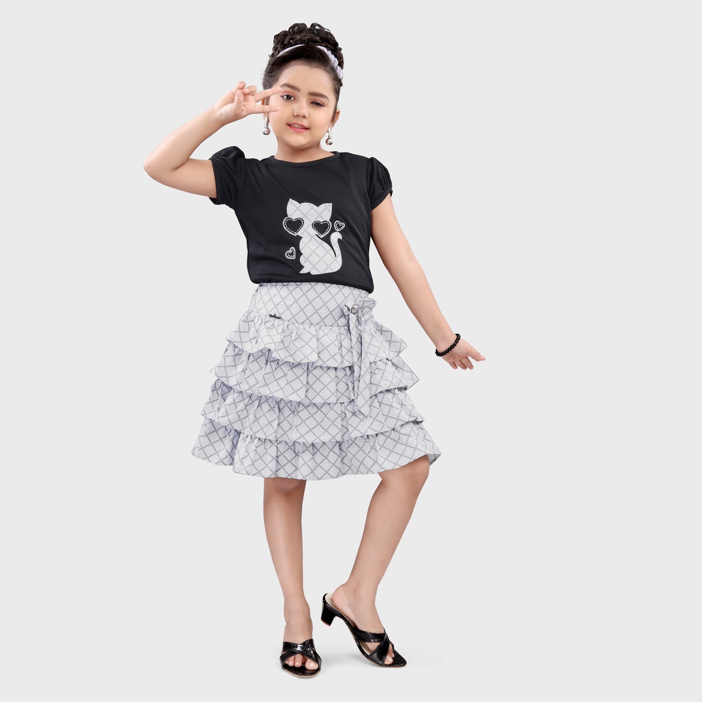 Girls Cotton Skirt Set- Black 2744