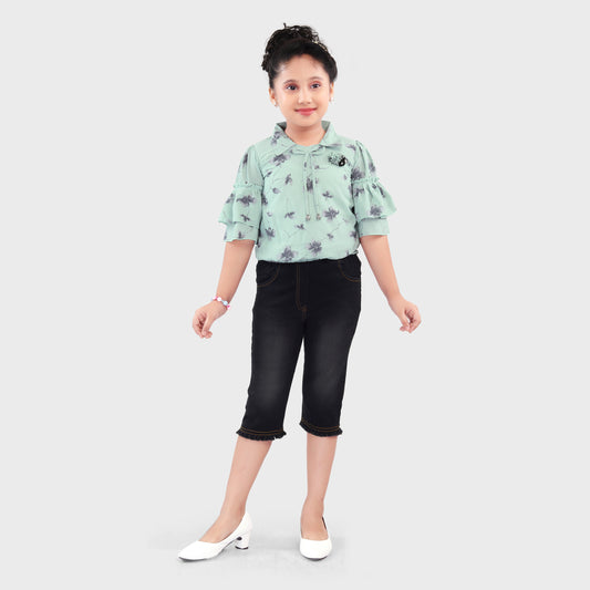 Girls Capri Set - GREEN  2733