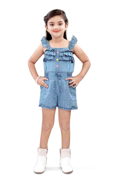 Girls Light Blue Denim Jumpsuit - 2746