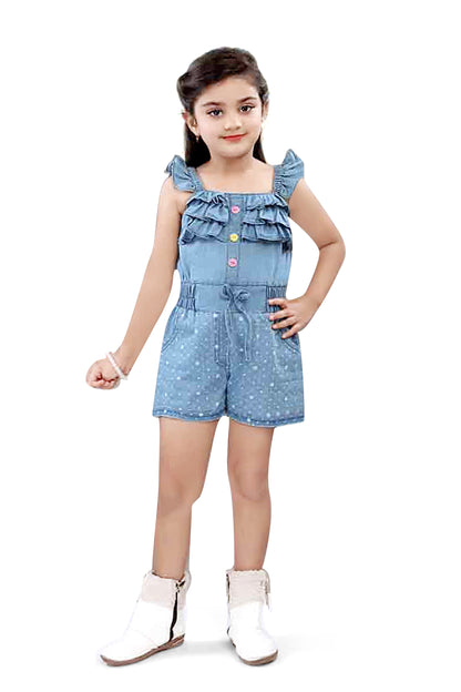 Girls Light Blue Denim Jumpsuit - 2746
