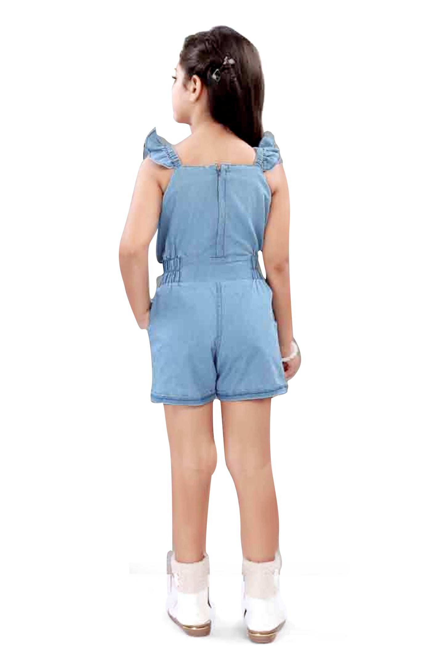 Girls Light Blue Denim Jumpsuit - 2746