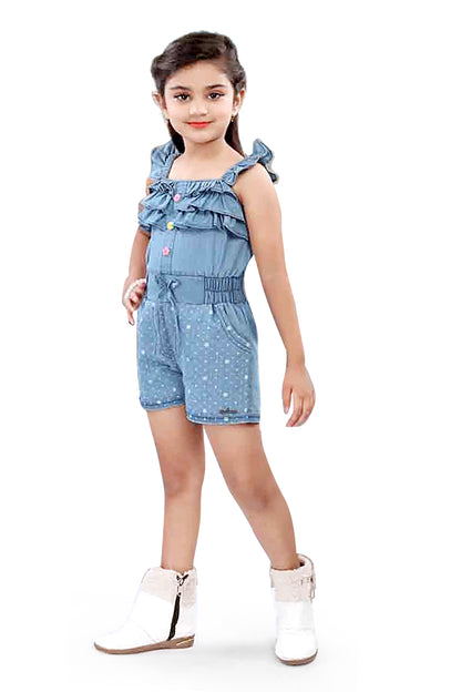 Girls Light Blue Denim Jumpsuit - 2746
