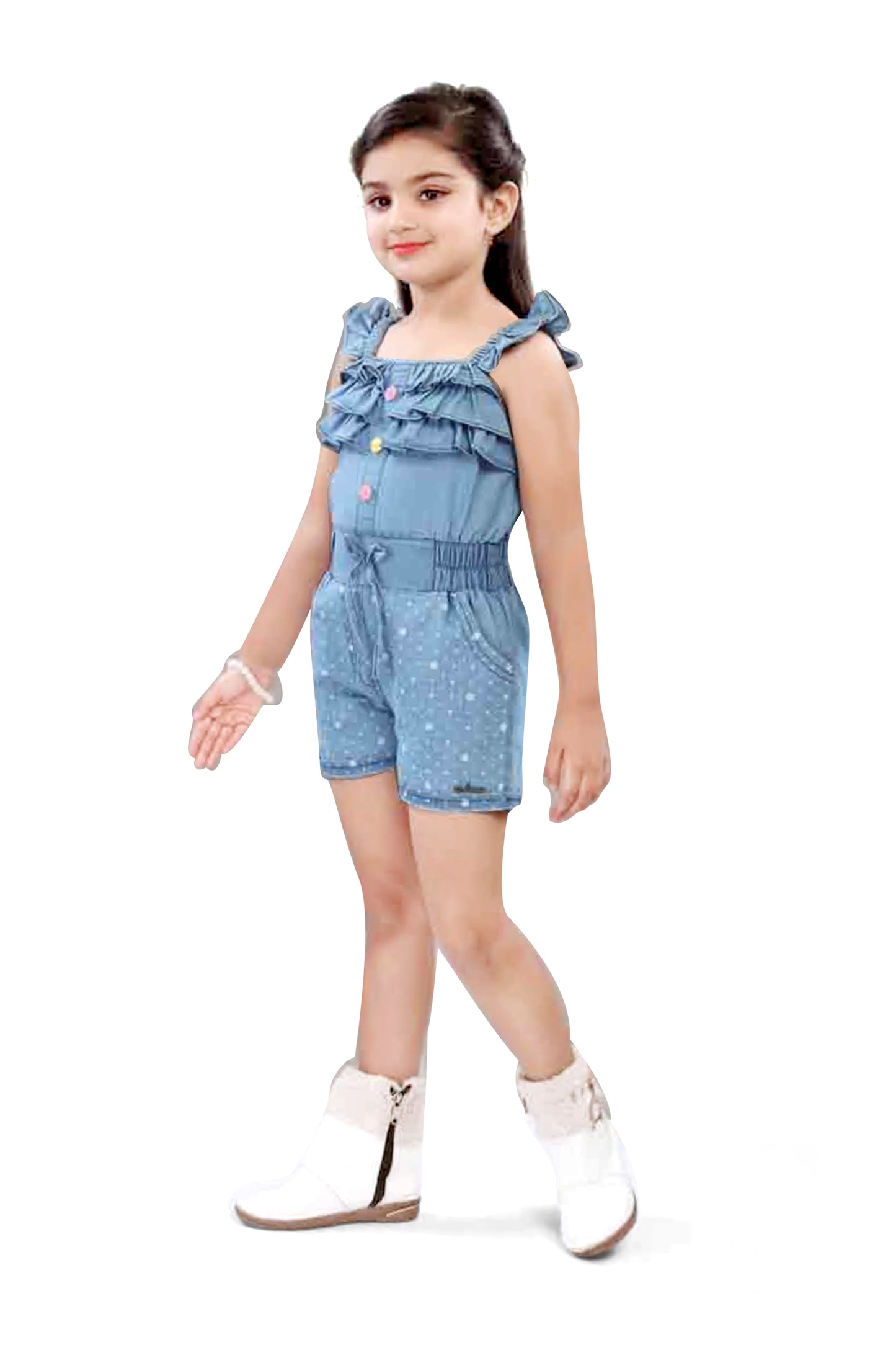 Girls Light Blue Denim Jumpsuit - 2746