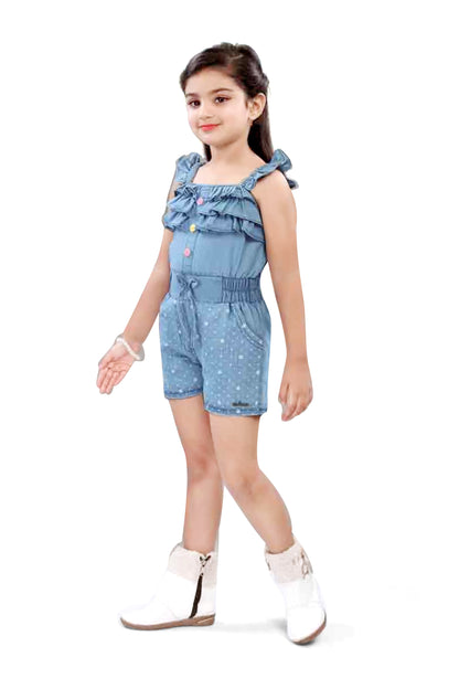 Girls Light Blue Denim Jumpsuit - 2746