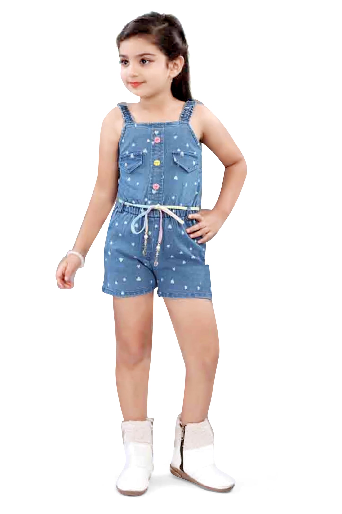 Girls Blue Denim Jumpsuit - 2747