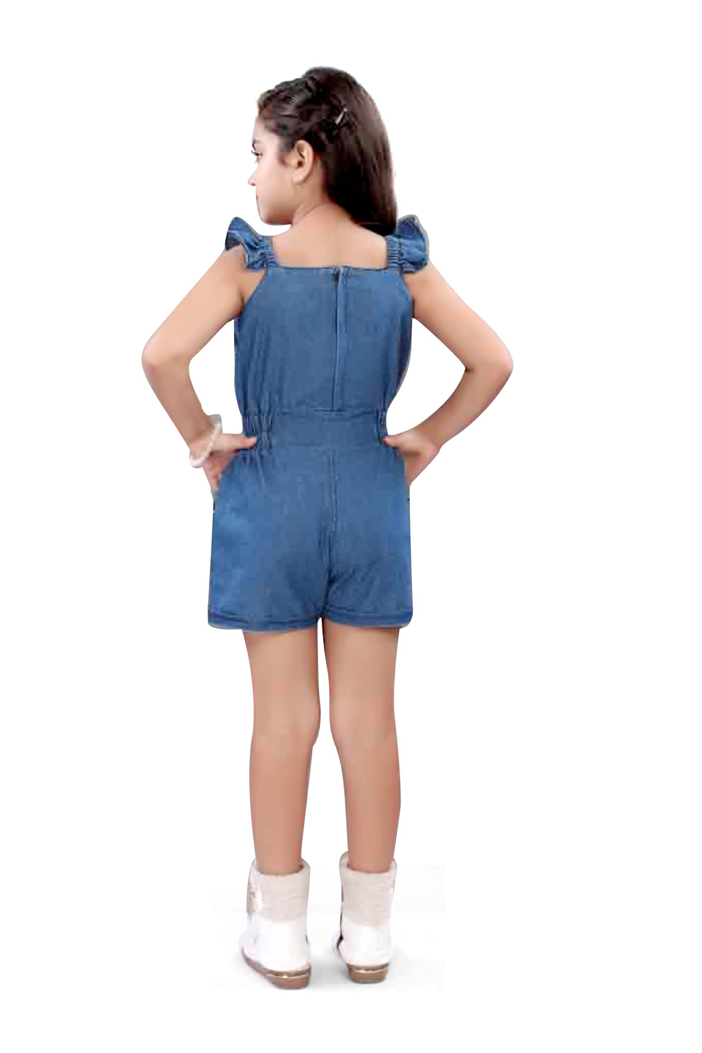 Girls Dark Blue Denim Jumpsuit - 2746