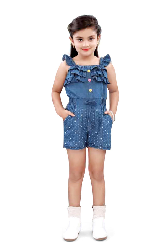 Girls Dark Blue Denim Jumpsuit - 2746